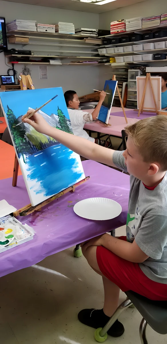 Student working on art project