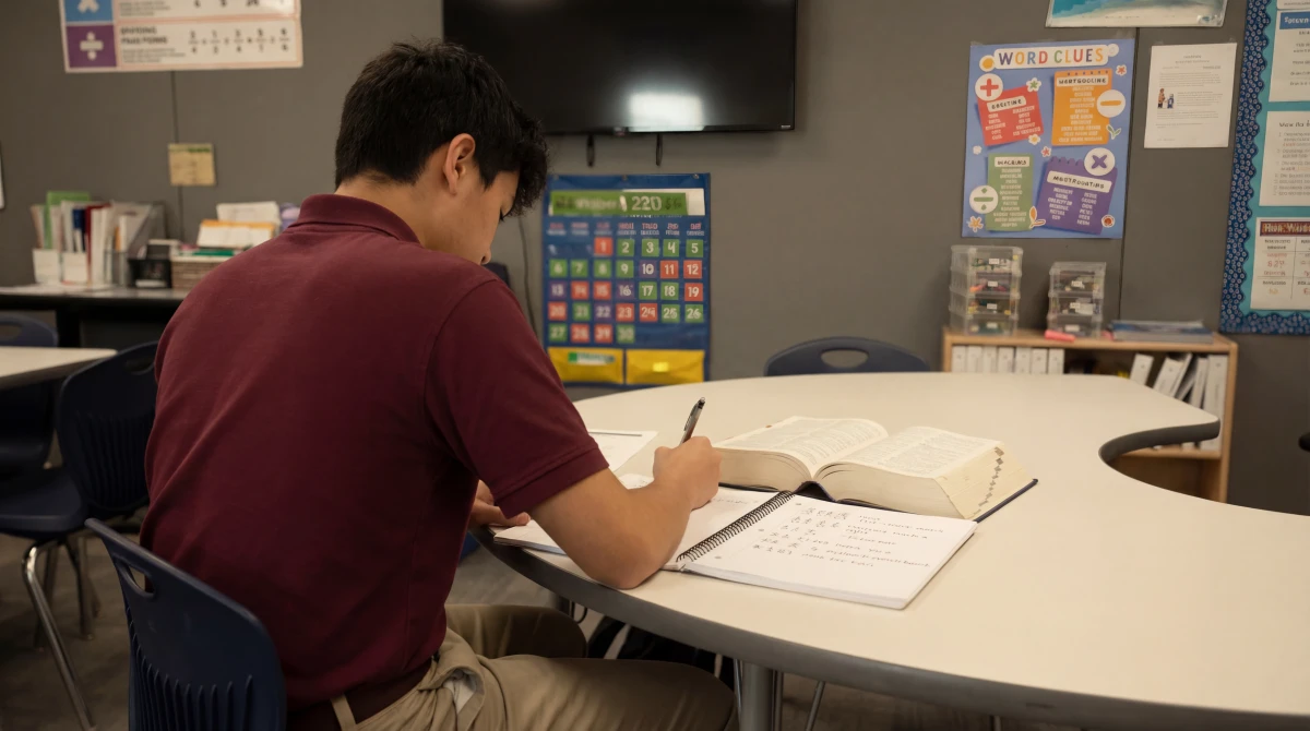 High school student studying