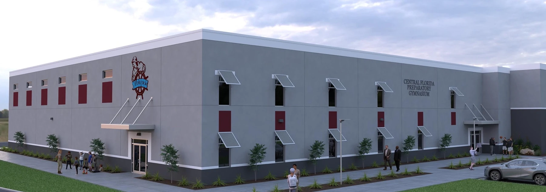 Exterior of the Robert A. Flanders Athletic & Performing Arts Center at Central Florida Prep